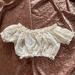 Dreamy Cottagecore Floral Cream Off-Shoulder Women's Top